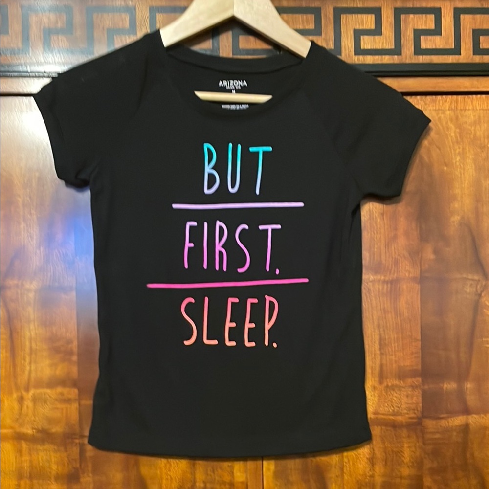 Arizona Jean Co Kids Black Graphic Tee M 10/12 But First Sleep Slogan Top